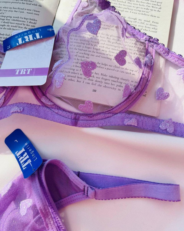 ست شورت و سوتین سیلیکونیTRT تیریتی کد1053 رنگ بنفش طرح قلبی - تصویر 3