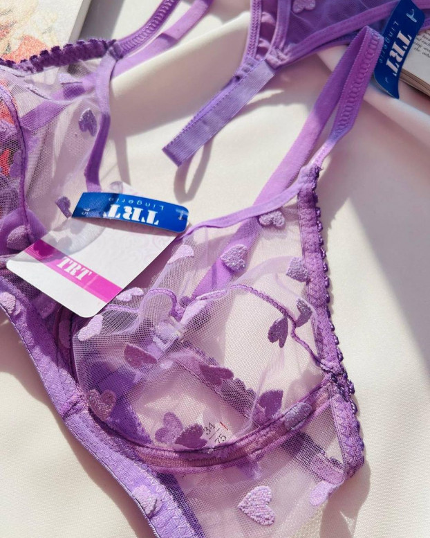 ست شورت و سوتین سیلیکونیTRT تیریتی کد1053 رنگ بنفش طرح قلبی - تصویر 4