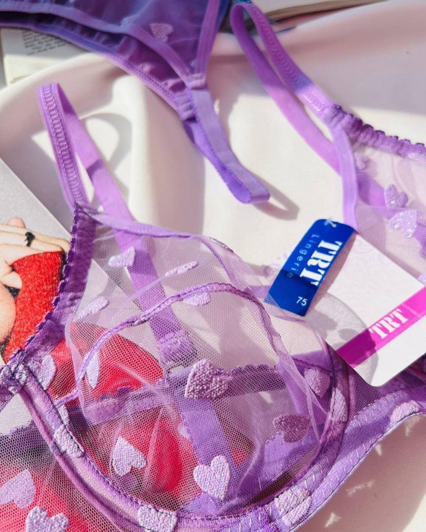 ست شورت و سوتین سیلیکونیTRT تیریتی کد1053 رنگ بنفش طرح قلبی - تصویر 5