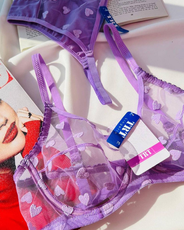 ست شورت و سوتین سیلیکونیTRT تیریتی کد1053 رنگ بنفش طرح قلبی - تصویر 6