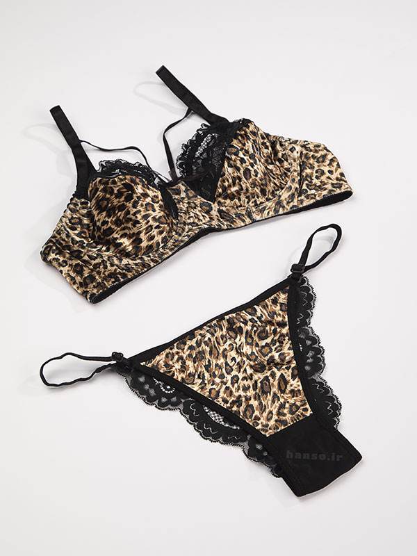 ست شورت و سوتین زنانه هارنس دار TRT تیریتی کد 1046 طرح مخمل پلنگی زمینه روشن