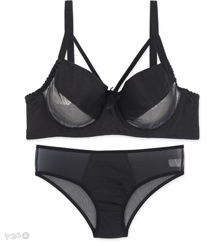 ست شورت و سوتین زنانه تور و پرلون فنردار هارنس دار TRT تیریتی کد 115 طرح ساده مشکی