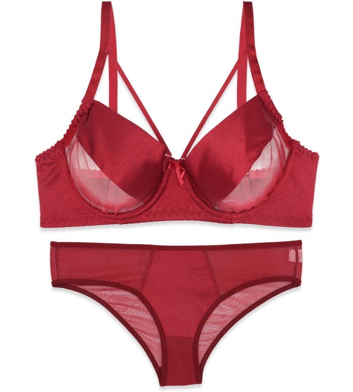 ست شورت و سوتین زنانه تور و پرلون فنردار هارنس دار TRT تیریتی کد 115 طرح ساده زرشکی