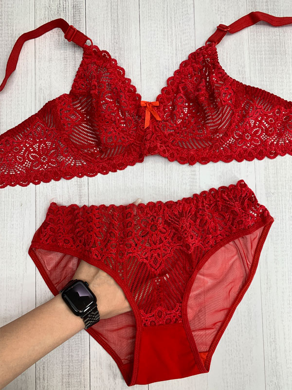 ست شورت و سوتین دانتل مخمل فنردار ژوبین کد 118 رنگ قرمز