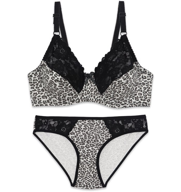 ست شورت و سوتین نخی فنردار ژوبین کد 1345 رنگ سیاه سفید طرح پلنگی