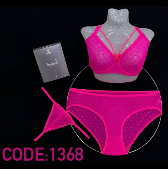 ست شورت و سوتین فنردار ژوبین کد 1368 طرح توپ توپی ریز رنگ سرخابی