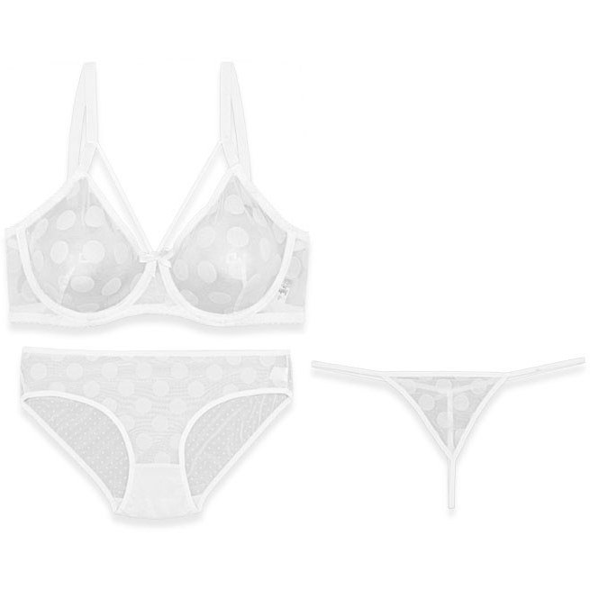 ست شورت و سوتین فنردار ژوبین کد 1368 طرح توپ توپی درشت رنگ سفید