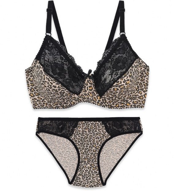 ست شورت و سوتین نخی فنردار ژوبین کد 1345 رنگ کرم قهوه ای طرح پلنگی