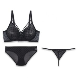 ست شورت و سوتین فنردار ژوبین کد 1368 طرح لوزی رنگ مشکی