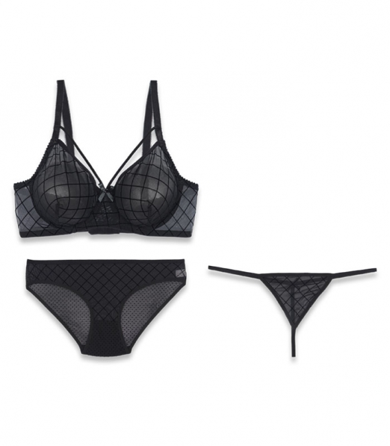 ست شورت و سوتین فنردار ژوبین کد 1368 طرح لوزی رنگ مشکی