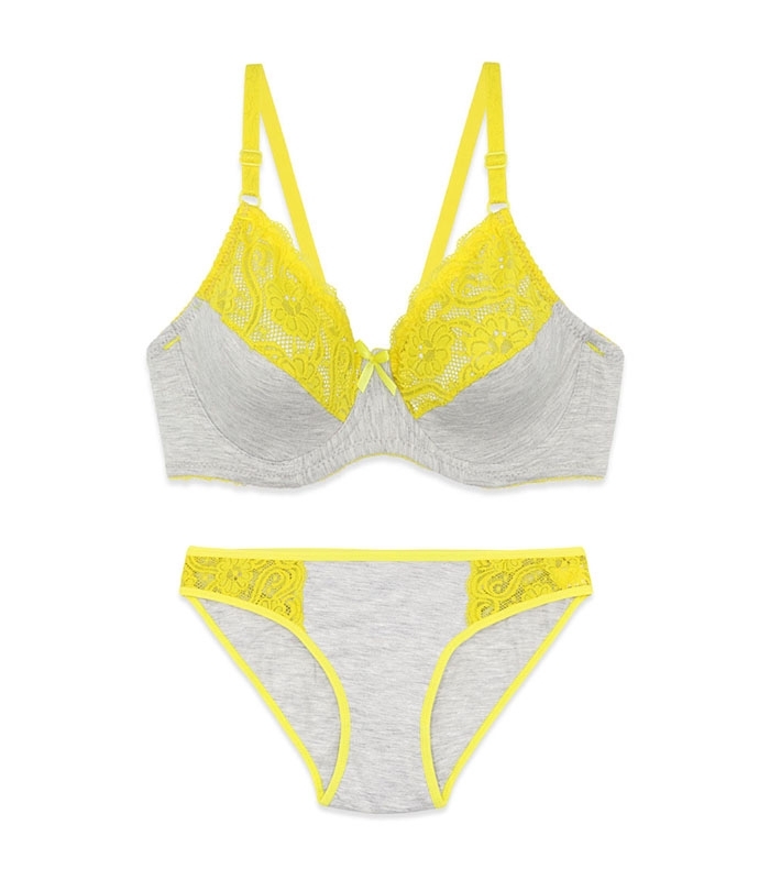 ست شورت و سوتین فنردار ژوبین کد 1088 رنگ طوسی زرد