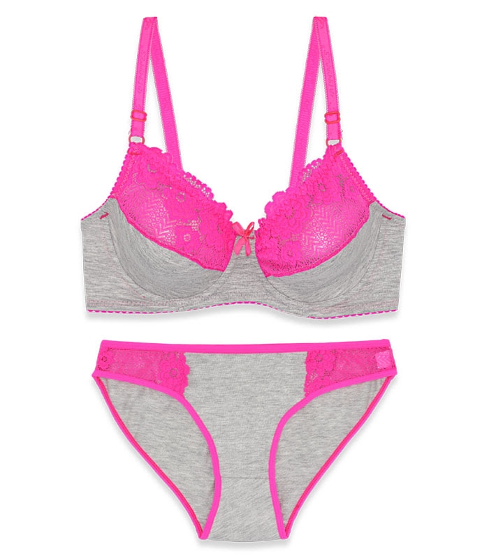 ست شورت و سوتین فنردار ژوبین کد 1088 رنگ طوسی سرخابی