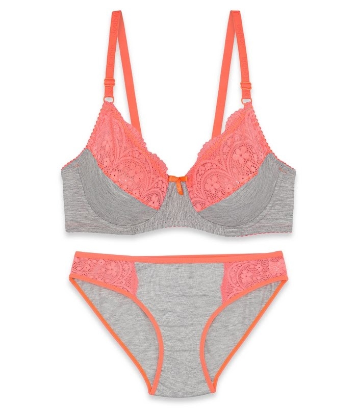 ست شورت و سوتین فنردار ژوبین کد 1088 رنگ طوسی نارنجی