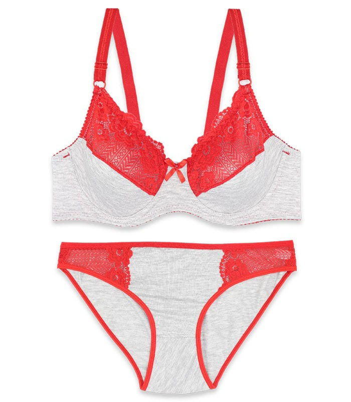 ست شورت و سوتین فنردار ژوبین کد 1088 رنگ طوسی قرمز