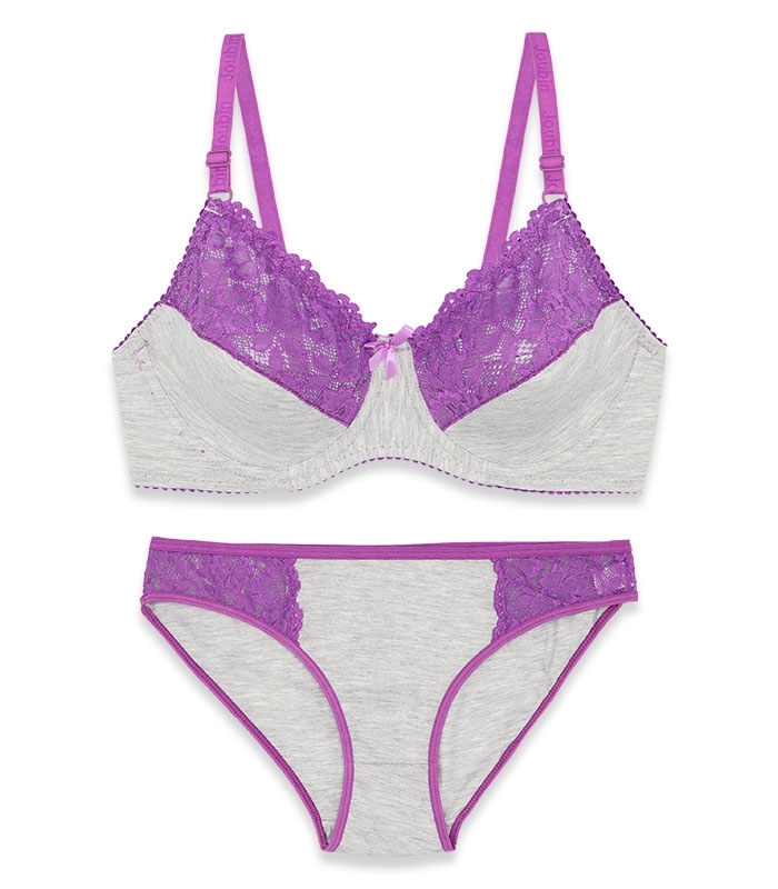 ست شورت و سوتین فنردار ژوبین کد 1088 رنگ طوسی بنفش