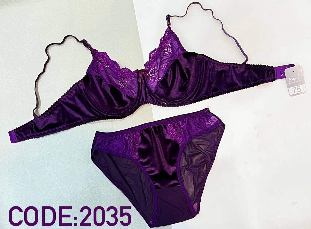 ست شورت و سوتین مخمل تور فنردار ژوبین کد 2035 رنگ بادمجانی